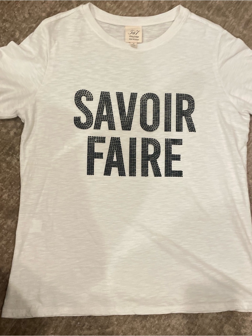 cinq a sept SAVIOR FAIRE T-shirt Short White with Black Rhinestone Studs Medium